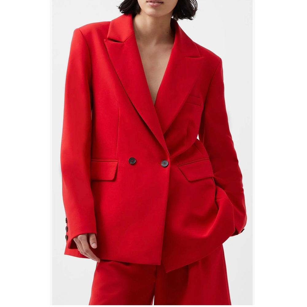 French Connection Womens Red Double Breasted Peaked Lapel Blazer Size S 75XBD